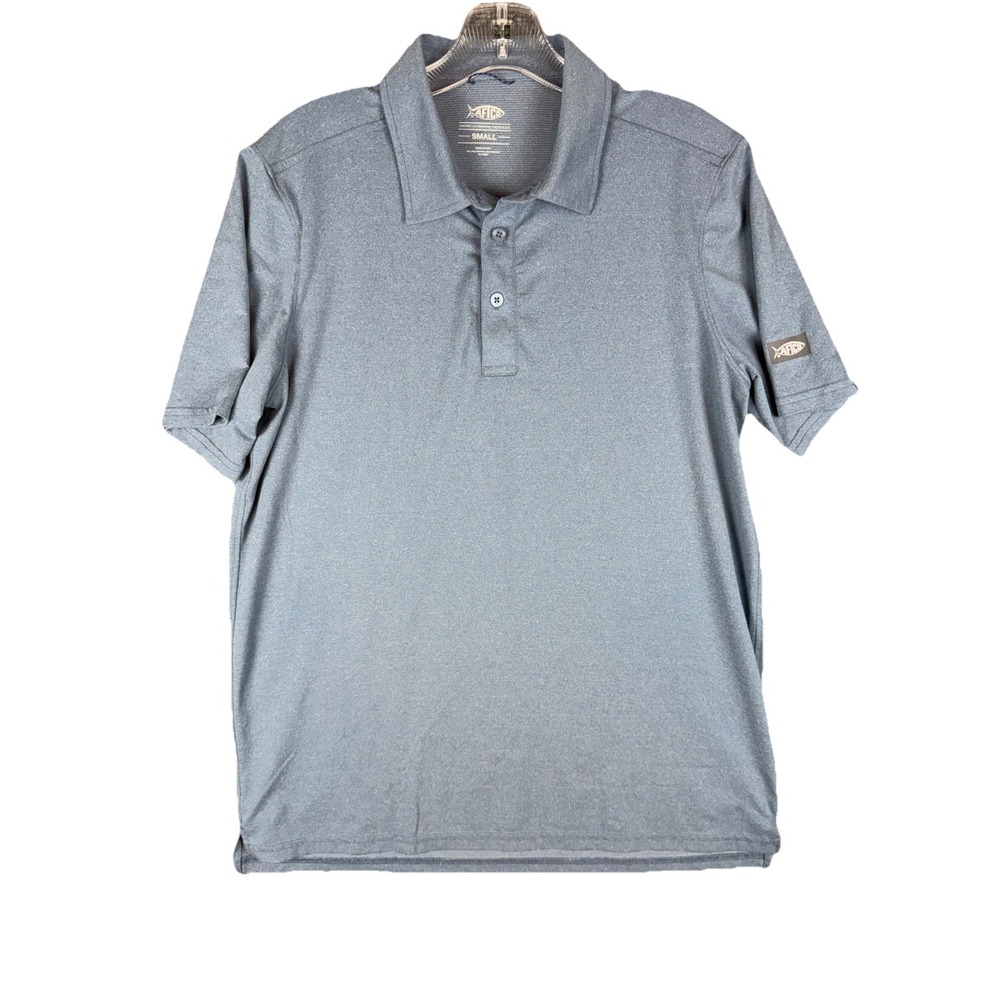 AFTCO AFTECH Mens Blue Heather Performance Short Sleeve Fishing Polo Shirt